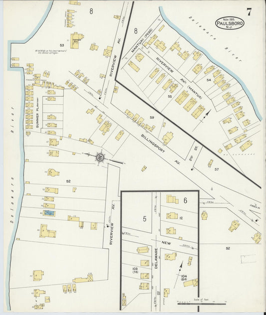 Sanborn Fire Insurance Map from Paulsboro, Gloucester County, New Jersey (1915), Sheet #0007 - Historic Sanborn Fire Insurance Map Print, vintage old map wall art, antique decor, genealogy gift, New Jersey New Jersey map