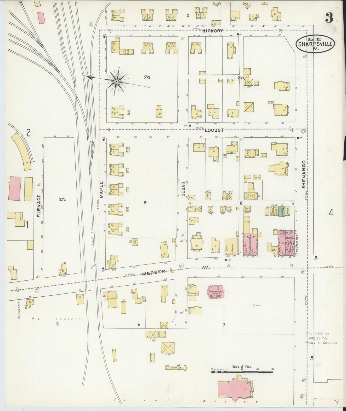 Sanborn Fire Insurance Map from Sharpsville, Mercer County, Pennsylvania (1905), Sheet #0003 - Complete Map Set gallery image, historic Sanborn map, vintage wall art, Pennsylvania Pennsylvania