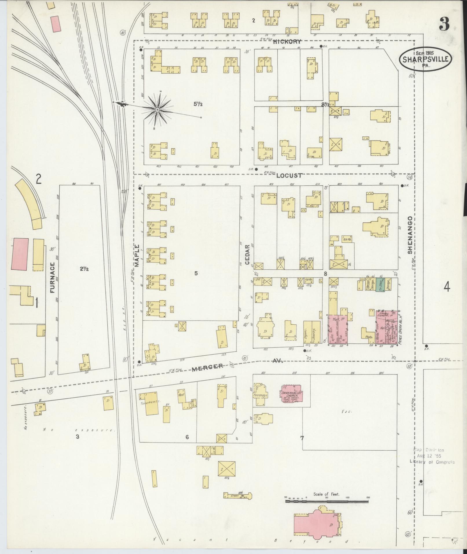 Sanborn Fire Insurance Map from Sharpsville, Mercer County, Pennsylvania (1905), Sheet #0003 - Complete Map Set gallery image, historic Sanborn map, vintage wall art, Pennsylvania Pennsylvania