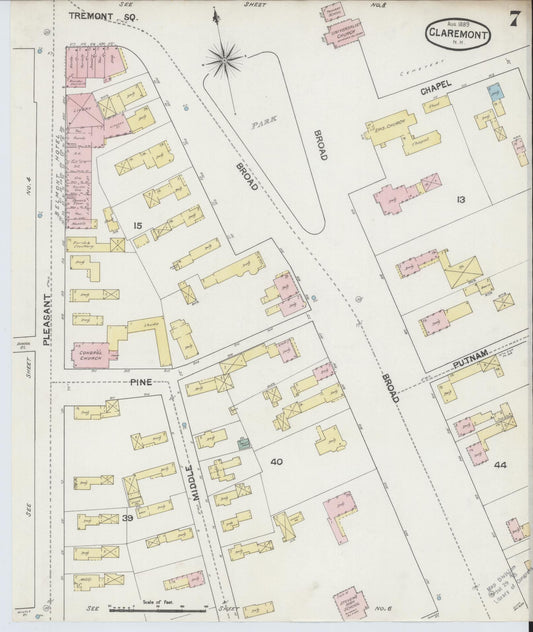 Sanborn Fire Insurance Map from Claremont, Sullivan County, New Hampshire (1889), Sheet #0007 - Historic Sanborn Fire Insurance Map Print, vintage old map wall art, antique decor, genealogy gift, New Hampshire New Hampshire map