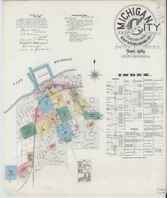 Sanborn Fire Insurance Map from Michigan City, La Porte County, Indiana (1889), Sheet #0001 - Historic Sanborn Fire Insurance Map Print, vintage old map wall art, antique decor, genealogy gift, Michigan Michigan map