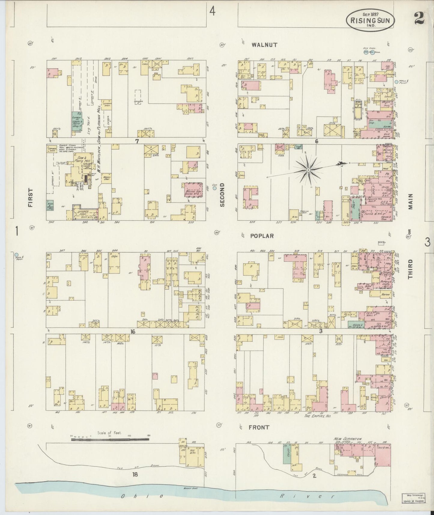 Sanborn Fire Insurance Map from Rising Sun, Ohio County, Indiana (1897), Sheet #0002 - Complete Map Set gallery image, historic Sanborn map, vintage wall art, Indiana Indiana