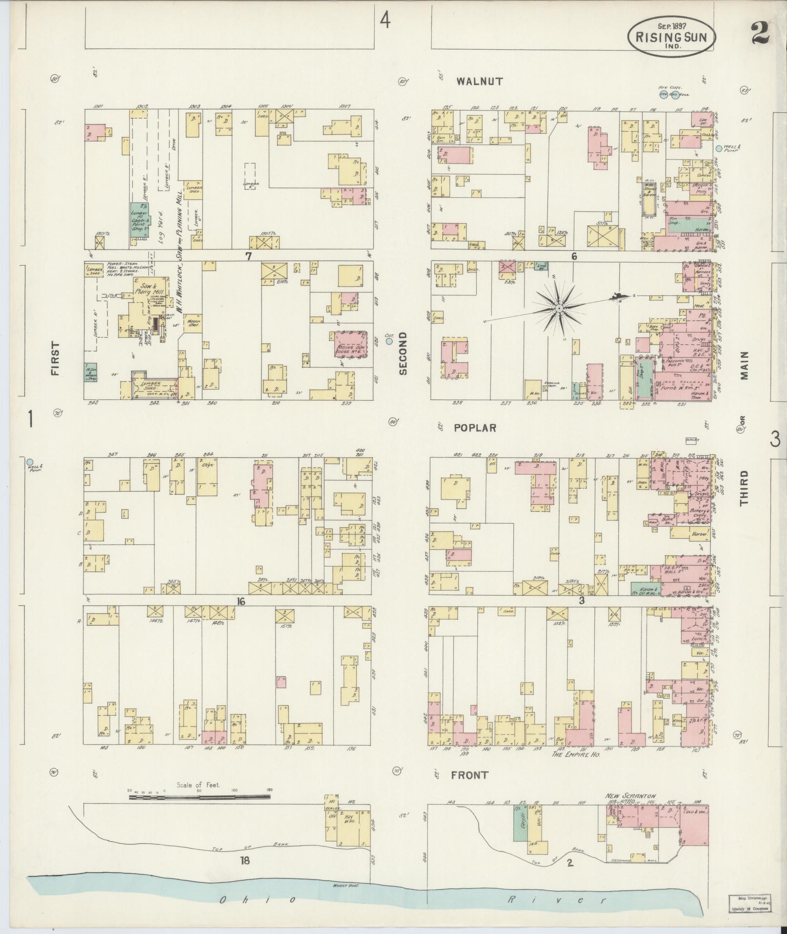 Sanborn Fire Insurance Map from Rising Sun, Ohio County, Indiana (1897), Sheet #0002 - Complete Map Set gallery image, historic Sanborn map, vintage wall art, Indiana Indiana