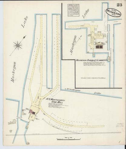 Sanborn Fire Insurance Map from Muskegon, Muskegon County, Michigan (1883), Sheet #0023 - Historic Sanborn Fire Insurance Map Print, vintage old map wall art, antique decor, genealogy gift, Michigan Michigan map