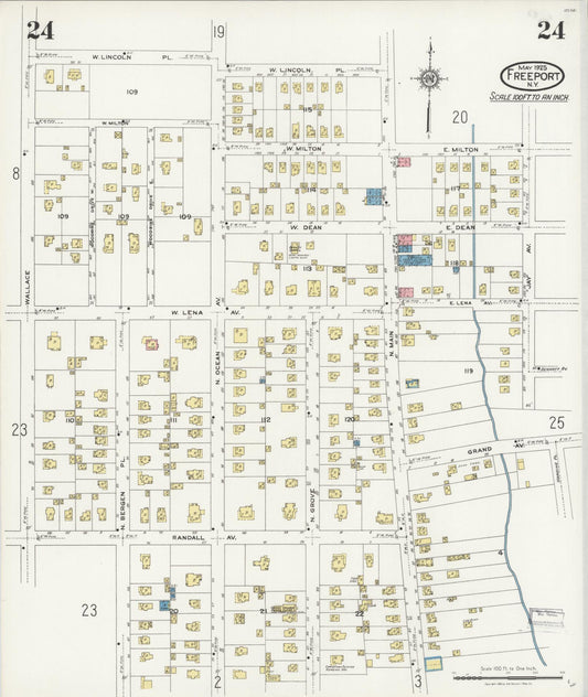 Sanborn Fire Insurance Map from Freeport, Nassau County, New York (1925), Sheet #0024 - Historic Sanborn Fire Insurance Map Print, vintage old map wall art, antique decor, genealogy gift, New York New York map