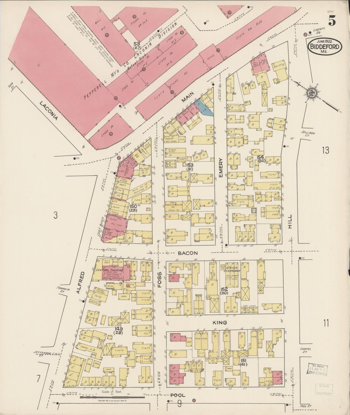 Sanborn Fire Insurance Map from Biddeford, York County, Maine (1922), Sheet #0005 - Complete Map Set gallery image, historic Sanborn map, vintage wall art, Maine Maine