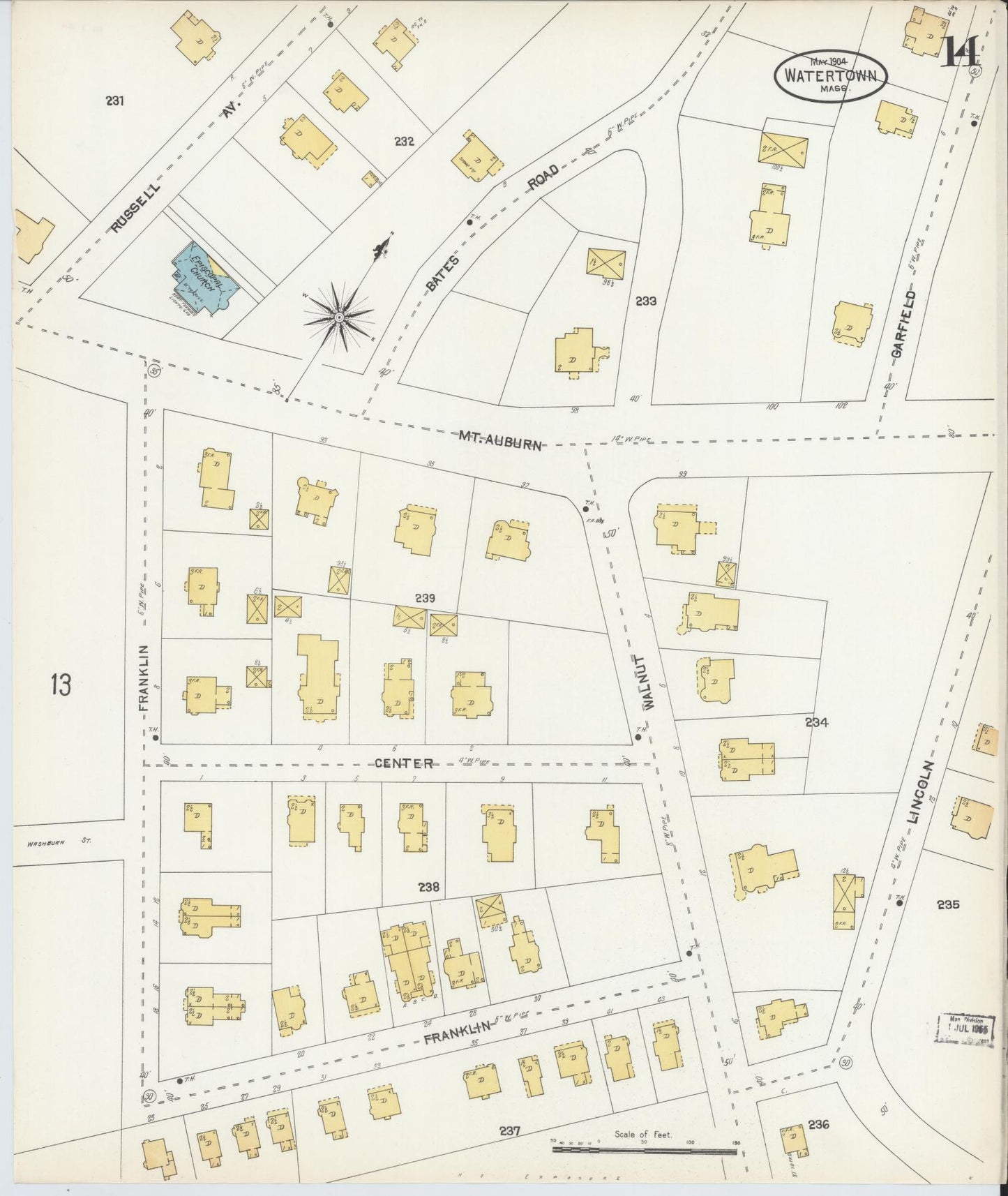 Sanborn Fire Insurance Map from Watertown, Middlesex County, Massachusetts (1904), Sheet #0014 - Complete Map Set gallery image, historic Sanborn map, vintage wall art, Massachusetts Massachusetts