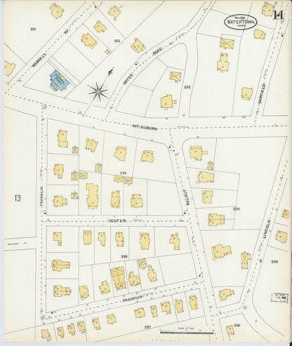 Sanborn Fire Insurance Map from Watertown, Middlesex County, Massachusetts (1904), Sheet #0014 - Complete Map Set gallery image, historic Sanborn map, vintage wall art, Massachusetts Massachusetts