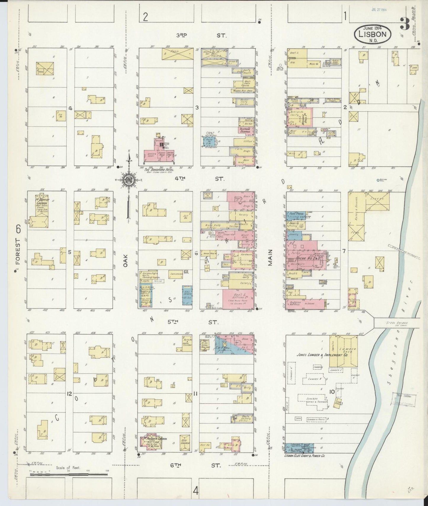 Sanborn Fire Insurance Map from Lisbon, Ransom County, North Dakota (1914), Sheet #0003 - Historic Sanborn Fire Insurance Map Print, vintage old map wall art, antique decor, genealogy gift, North Dakota North Dakota map