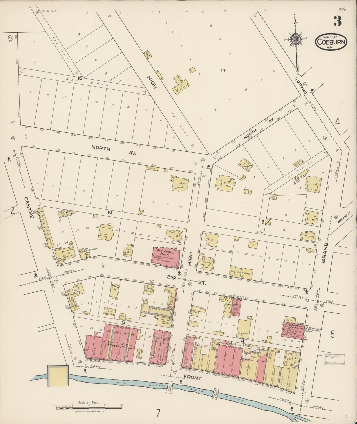 Sanborn Fire Insurance Map from Coeburn, Wise County, Virginia (1922), Sheet #0003 - Complete Map Set gallery image, historic Sanborn map, vintage wall art, Virginia Virginia