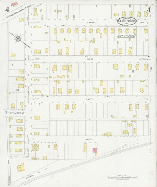 Sanborn Fire Insurance Map from Capitol Heights, Prince Georges County, Maryland (1927), Sheet #0004 - Historic Sanborn Fire Insurance Map Print, vintage old map wall art, antique decor, genealogy gift, Maryland Maryland map
