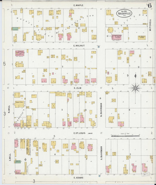 Sanborn Fire Insurance Map from Nashville, Washington County, Illinois (1899), Sheet #0006 - Historic Sanborn Fire Insurance Map Print, vintage old map wall art, antique decor, genealogy gift, Illinois Illinois map