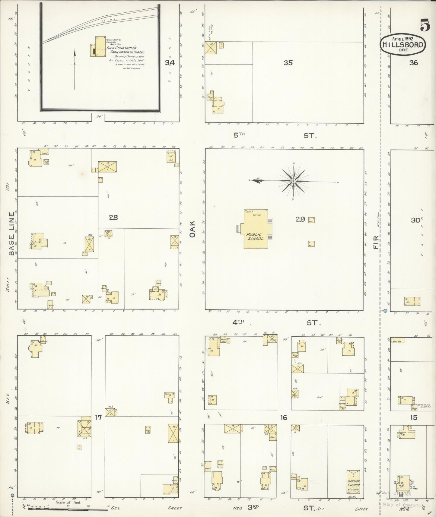 Sanborn Fire Insurance Map from Hillsboro, Washington County, Oregon (1892), Sheet #0005 - Complete Map Set gallery image, historic Sanborn map, vintage wall art, Oregon Oregon