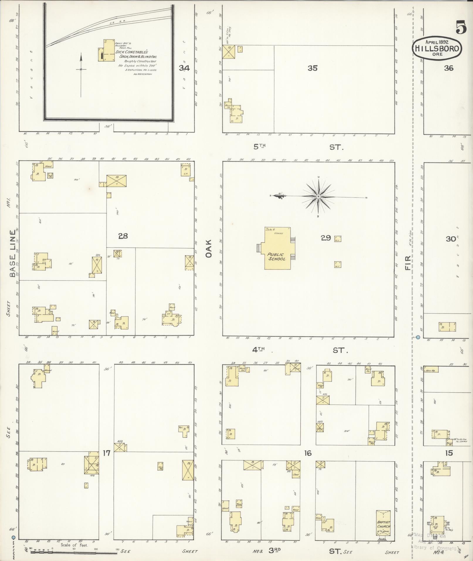 Sanborn Fire Insurance Map from Hillsboro, Washington County, Oregon (1892), Sheet #0005 - Complete Map Set gallery image, historic Sanborn map, vintage wall art, Oregon Oregon