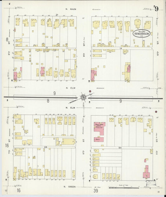 Sanborn Fire Insurance Map from Henderson, Henderson County, Kentucky (1913), Sheet #0009 - Historic Sanborn Fire Insurance Map Print, vintage old map wall art, antique decor, genealogy gift, Kentucky Kentucky map