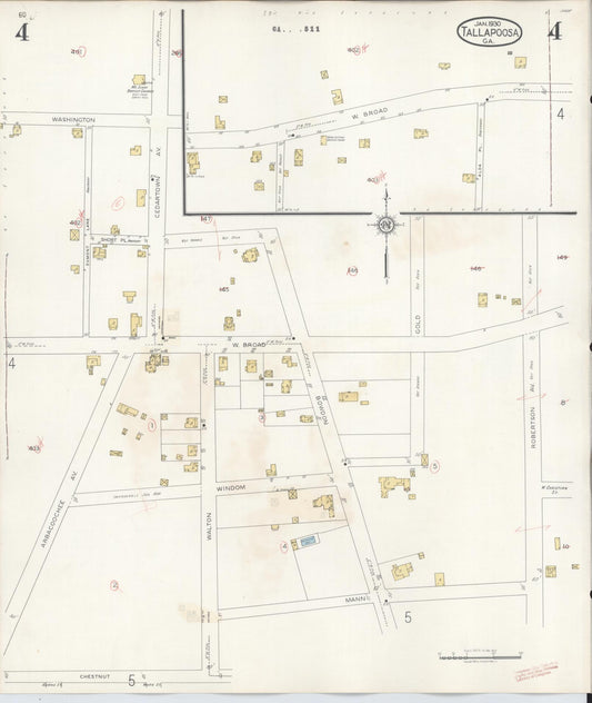Sanborn Fire Insurance Map from Tallapoosa, Haralson County, Georgia (1939), Sheet #0004 - Historic Sanborn Fire Insurance Map Print, vintage old map wall art, antique decor, genealogy gift, Georgia Georgia map