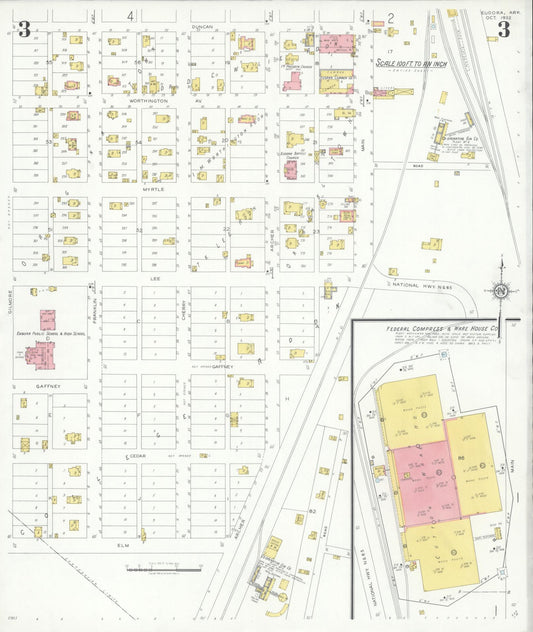 Sanborn Fire Insurance Map from Eudora, Chicot County, Arkansas (1932), Sheet #0003 - Historic Sanborn Fire Insurance Map Print, vintage old map wall art, antique decor, genealogy gift, Arkansas Arkansas map