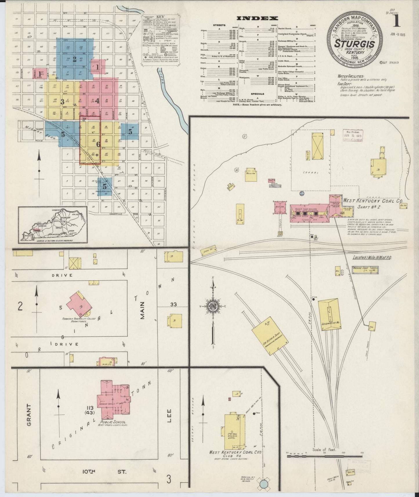Sanborn Fire Insurance Map from Sturgis, Union County, Kentucky (1915), Sheet #0001 - Historic Sanborn Fire Insurance Map Print, vintage old map wall art, antique decor, genealogy gift, Kentucky Kentucky map