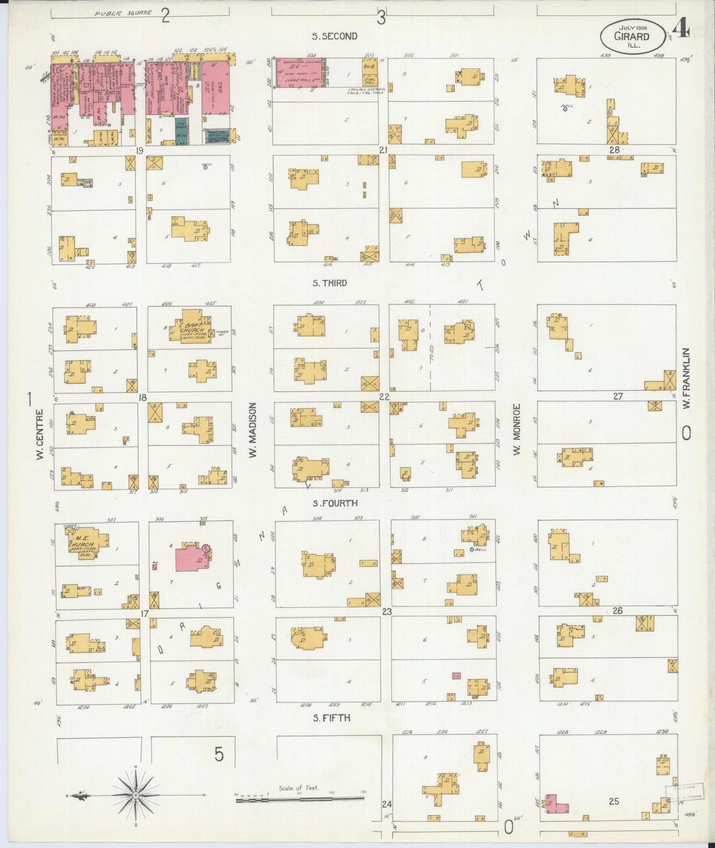 Sanborn Fire Insurance Map from Girard, Macoupin County, Illinois (1906), Sheet #0004 - Complete Map Set gallery image, historic Sanborn map, vintage wall art, Illinois Illinois