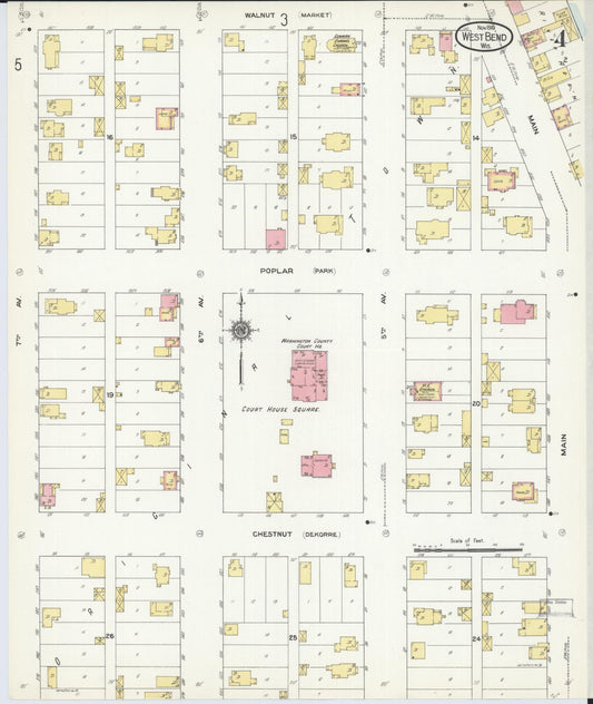 Sanborn Fire Insurance Map from West Bend, Washington County, Wisconsin (1910), Sheet #0004 - Historic Sanborn Fire Insurance Map Print, vintage old map wall art, antique decor, genealogy gift, Wisconsin Wisconsin map
