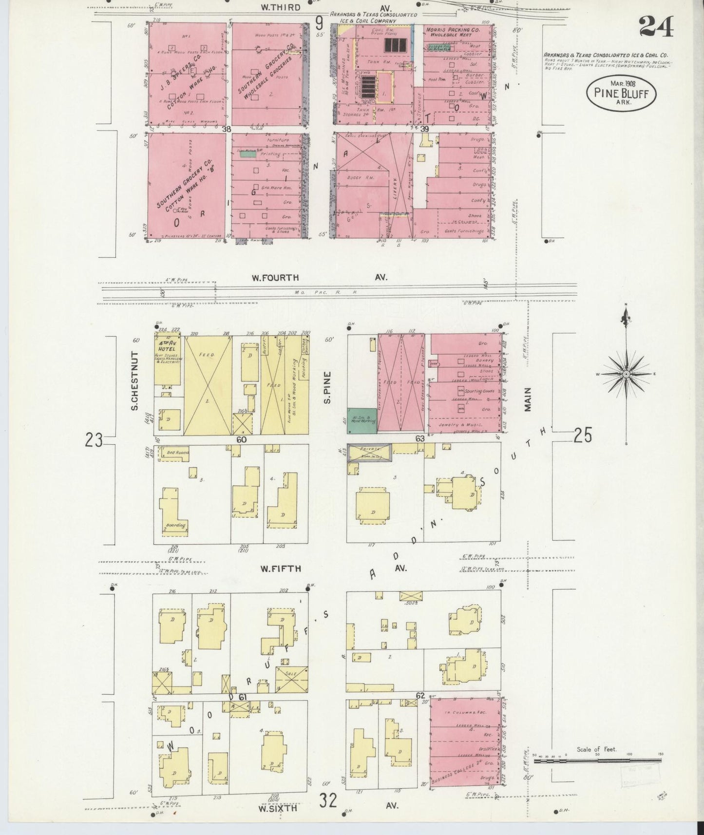 Sanborn Fire Insurance Map from Pine Bluff, Jefferson County, Arkansas (1908), Sheet #0024 - Complete Map Set gallery image, historic Sanborn map, vintage wall art, Arkansas Arkansas