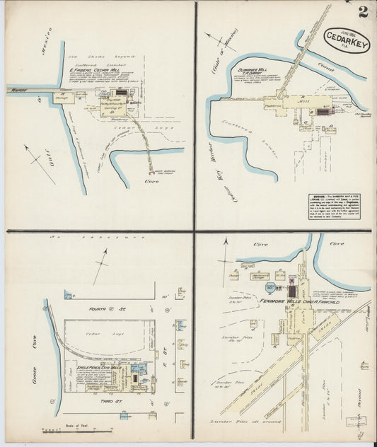 Sanborn Fire Insurance Map from Cedar Key, Levy County, Florida (1884), Sheet #0002 - Historic Sanborn Fire Insurance Map Print, vintage old map wall art, antique decor, genealogy gift, Florida Florida map
