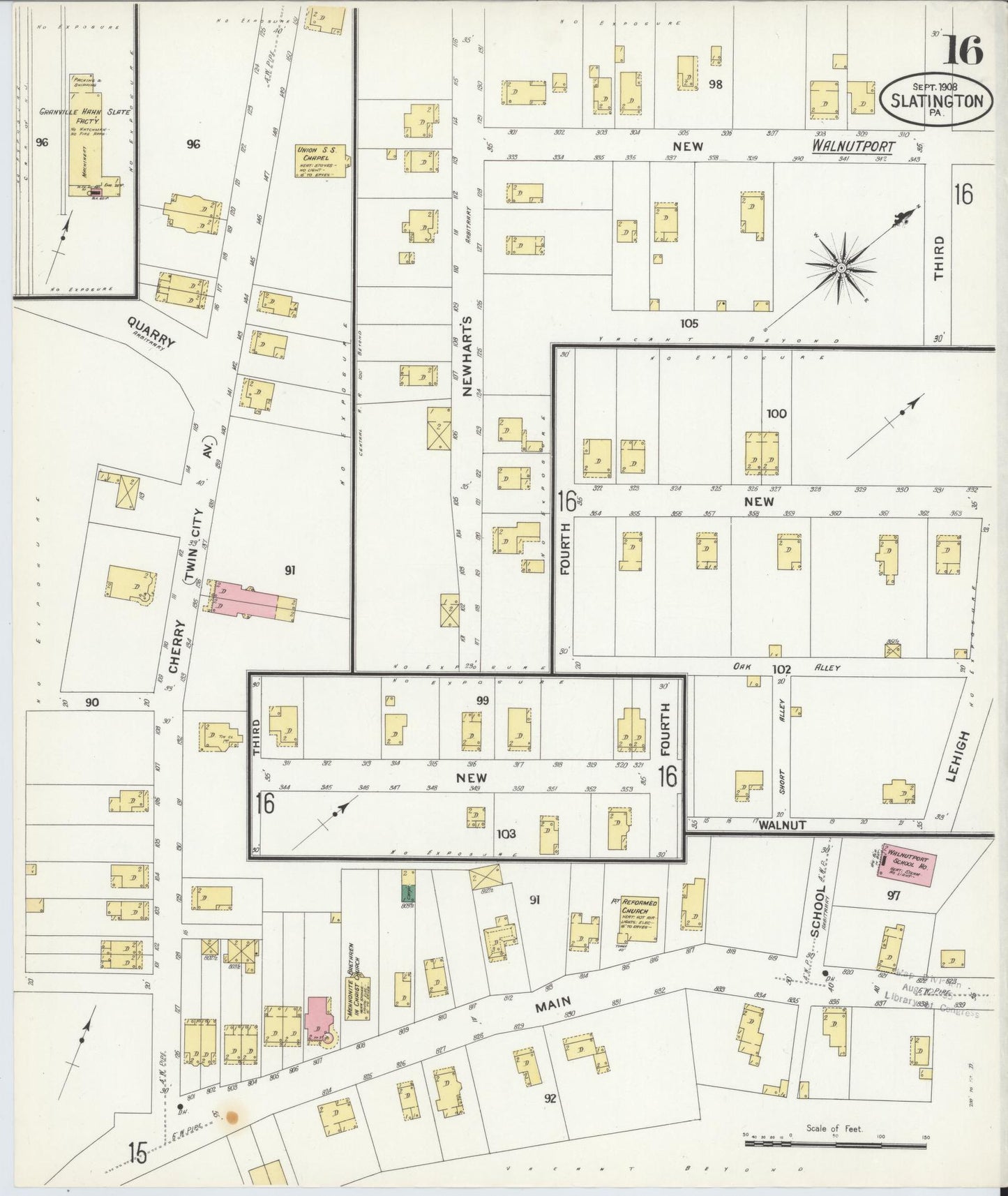 Sanborn Fire Insurance Map from Slatington, Lehigh County, Pennsylvania (1908), Sheet #0016 - Historic Sanborn Fire Insurance Map Print, vintage old map wall art, antique decor, genealogy gift, Pennsylvania Pennsylvania map