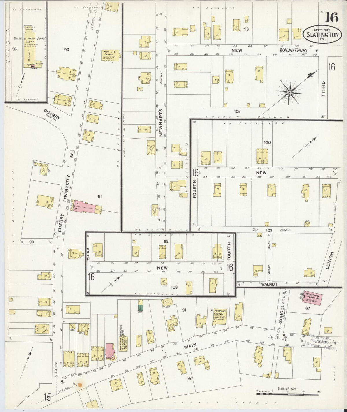 Sanborn Fire Insurance Map from Slatington, Lehigh County, Pennsylvania (1908), Sheet #0016 - Historic Sanborn Fire Insurance Map Print, vintage old map wall art, antique decor, genealogy gift, Pennsylvania Pennsylvania map