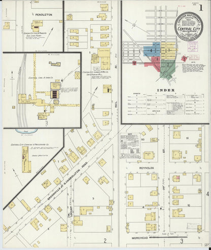 Sanborn Fire Insurance Map from Central City, Mublenberg County, Kentucky (1907), Sheet #0001 - Complete Map Set gallery image, historic Sanborn map, vintage wall art, Kentucky Kentucky