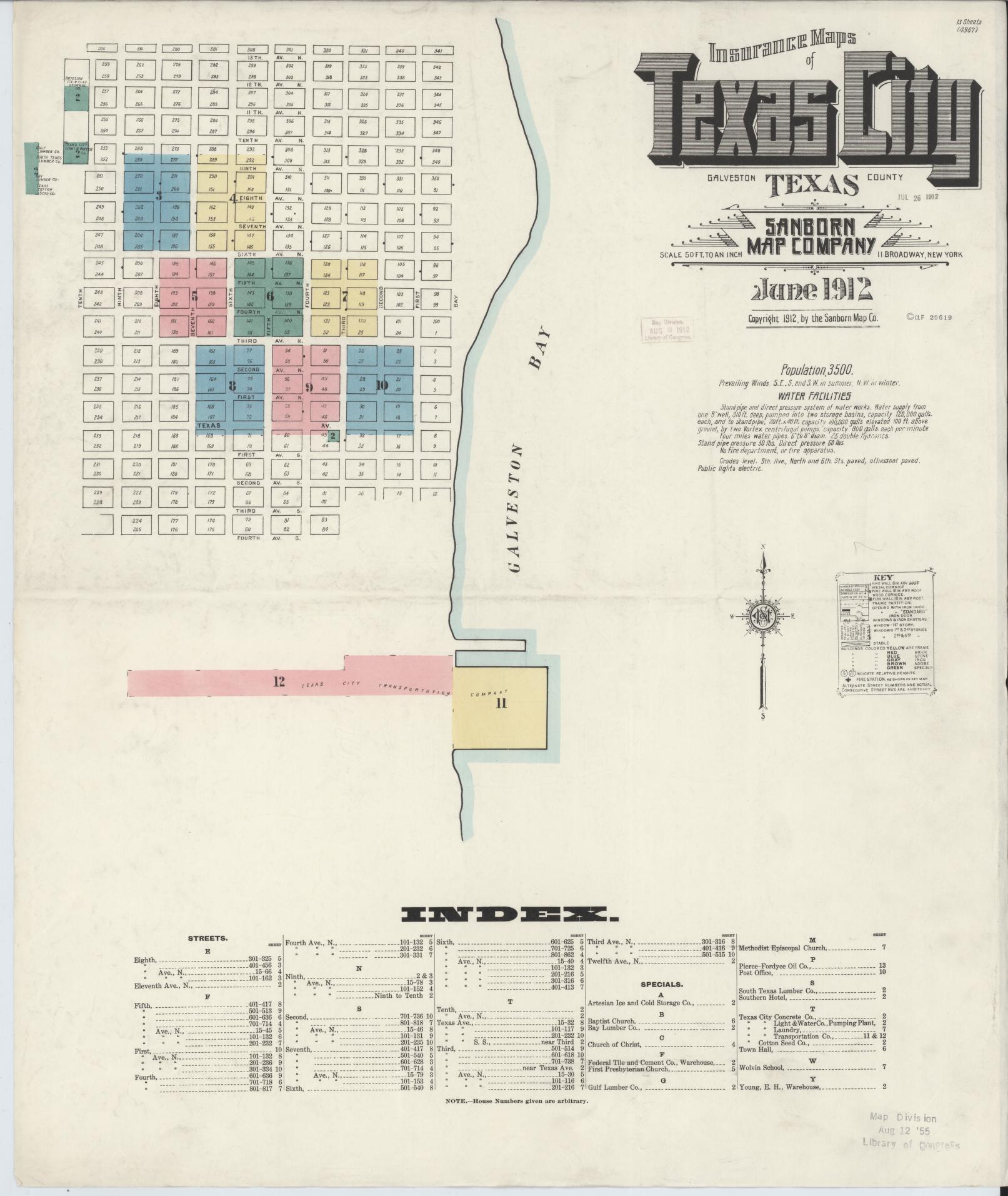 Sanborn Fire Insurance Map from Texas City, Galveston County, Texas (1912), Sheet #0001 - Complete Map Set gallery image, historic Sanborn map, vintage wall art, Texas Texas