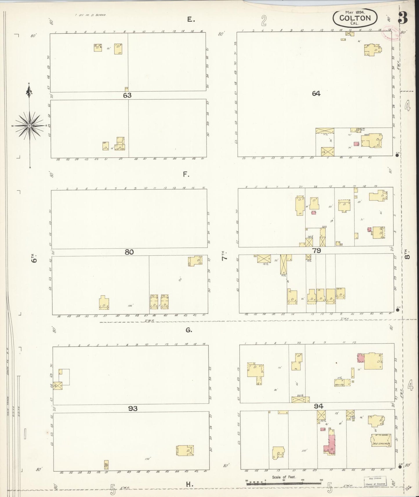 Sanborn Fire Insurance Map from Colton, San Bernardino County, California (1894), Sheet #0003 - Complete Map Set gallery image, historic Sanborn map, vintage wall art, California California