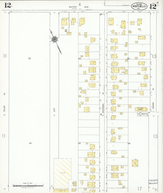 Sanborn Fire Insurance Map from Montebello, Los Angeles County, California (1925), Sheet #0012 - Historic Sanborn Fire Insurance Map Print, vintage old map wall art, antique decor, genealogy gift, California California map