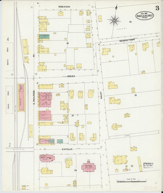 Sanborn Fire Insurance Map from Hazlehurst, Copiah County, Mississippi (1907), Sheet #0003 - Historic Sanborn Fire Insurance Map Print, vintage old map wall art, antique decor, genealogy gift, Mississippi Mississippi map