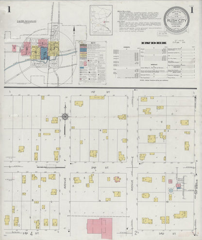 Sanborn Fire Insurance Map from Rush City, Chisago County, Minnesota (1931), Sheet #0001 - Historic Sanborn Fire Insurance Map Print, vintage old map wall art, antique decor, genealogy gift, Minnesota Minnesota map