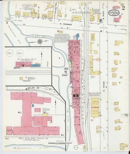 Sanborn Fire Insurance Map from Otsego, Allegan County, Michigan (1918), Sheet #0002 - Historic Sanborn Fire Insurance Map Print, vintage old map wall art, antique decor, genealogy gift, Michigan Michigan map