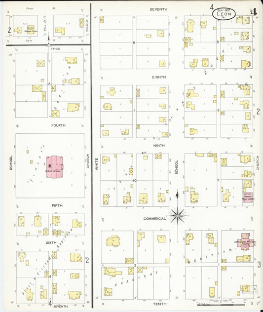 Sanborn Fire Insurance Map from Leon, Decatur County, Iowa (1907), Sheet #0004 - Historic Sanborn Fire Insurance Map Print, vintage old map wall art