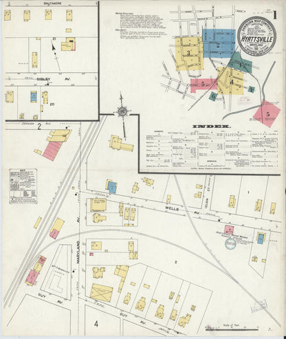 Sanborn Fire Insurance Map from Hyattsville, Prince Georges County, Maryland (1911), Sheet #0001 - Complete Map Set gallery image, historic Sanborn map, vintage wall art, Maryland Maryland