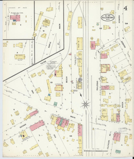 Sanborn Fire Insurance Map from Richmond, Macomb County, Michigan (1907), Sheet #0004 - Historic Sanborn Fire Insurance Map Print, vintage old map wall art, antique decor, genealogy gift, Michigan Michigan map