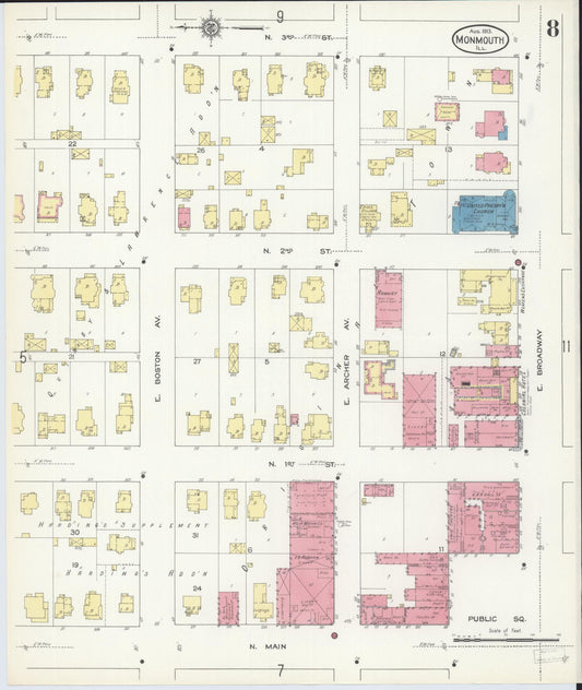 Sanborn Fire Insurance Map from Monmouth, Warren County, Illinois (1913), Sheet #0008 - Historic Sanborn Fire Insurance Map Print, vintage old map wall art, antique decor, genealogy gift, Illinois Illinois map
