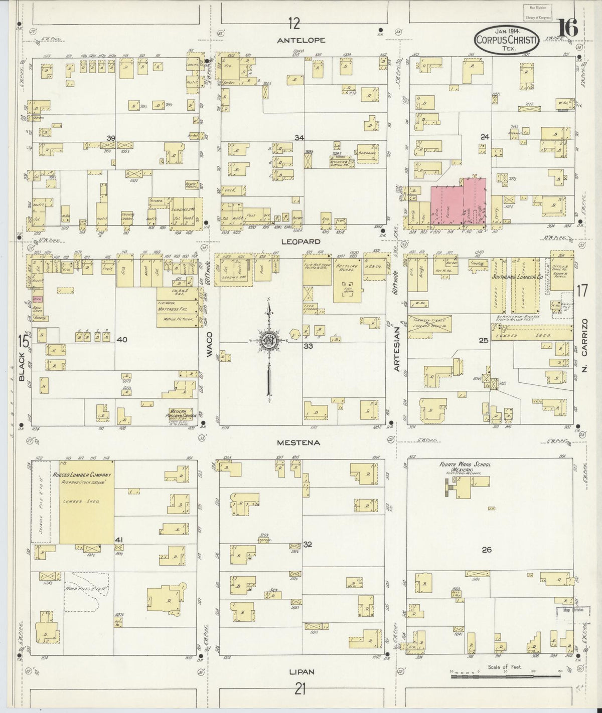 Sanborn Fire Insurance Map from Corpus Christi, Nueces County, Texas (1914), Sheet #0016 - Complete Map Set gallery image, historic Sanborn map, vintage wall art, Texas Texas