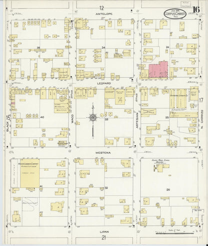 Sanborn Fire Insurance Map from Corpus Christi, Nueces County, Texas (1914), Sheet #0016 - Complete Map Set gallery image, historic Sanborn map, vintage wall art, Texas Texas