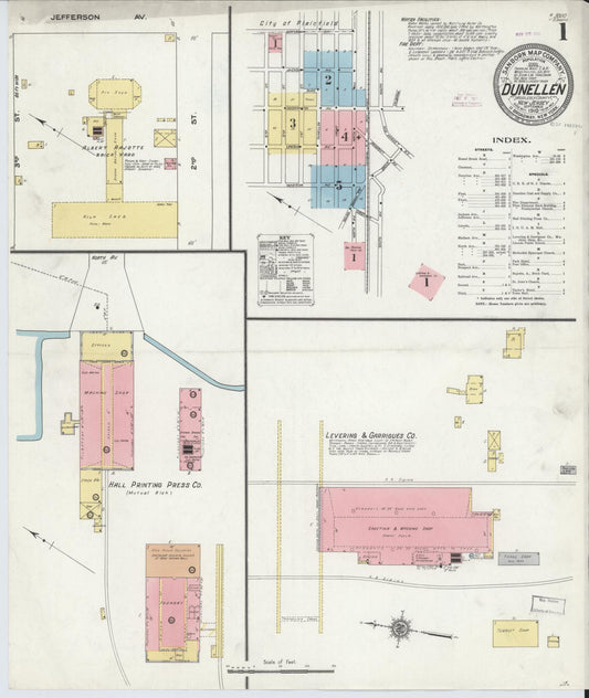 Sanborn Fire Insurance Map from Dunellen, Middlesex County, New Jersey (1910), Sheet #0001 - Historic Sanborn Fire Insurance Map Print, vintage old map wall art, antique decor, genealogy gift, New Jersey New Jersey map