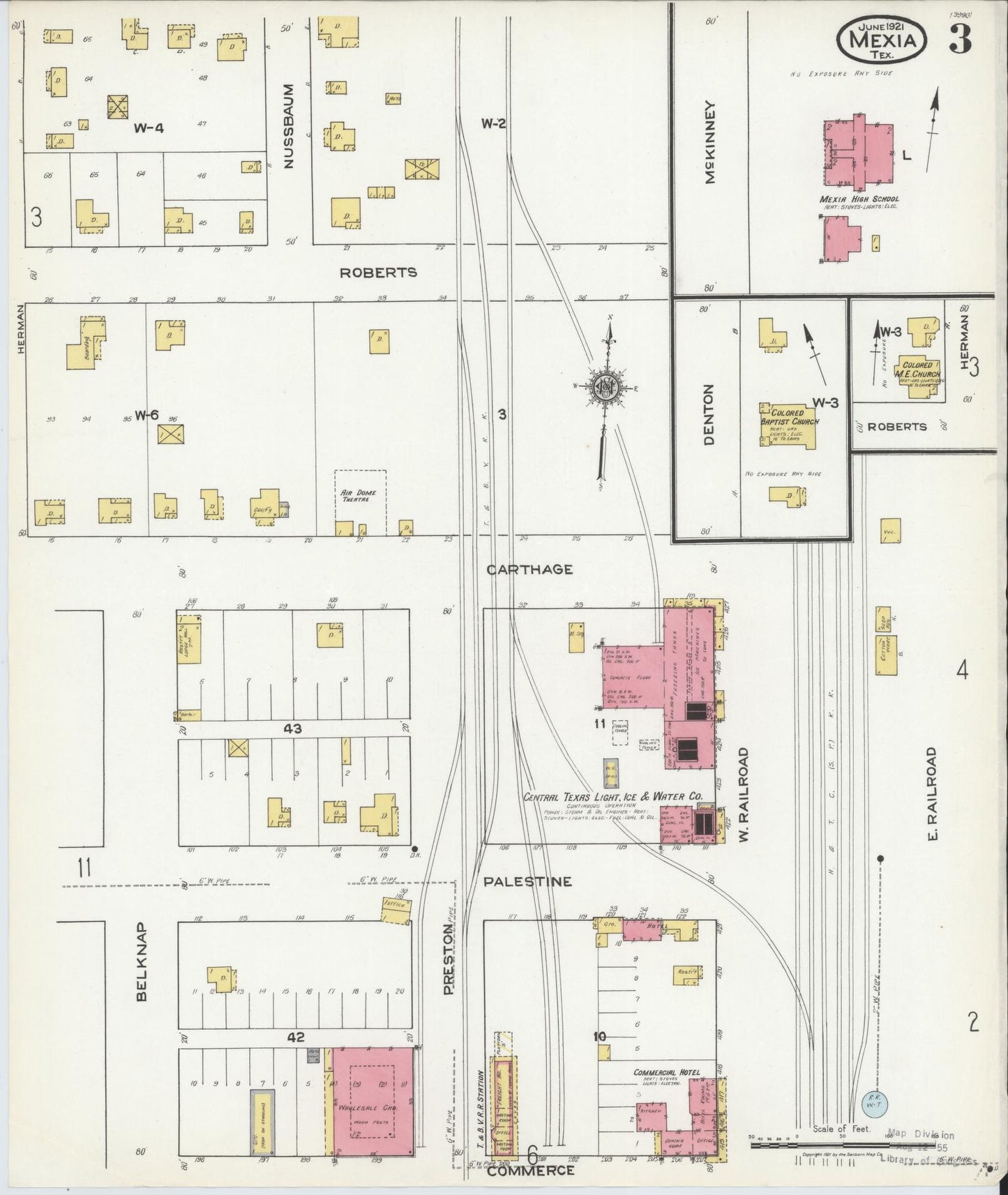 Sanborn Fire Insurance Map from Mexia, Limestone County, Texas (1921), Sheet #0003 - Complete Map Set gallery image, historic Sanborn map, vintage wall art, Texas Texas
