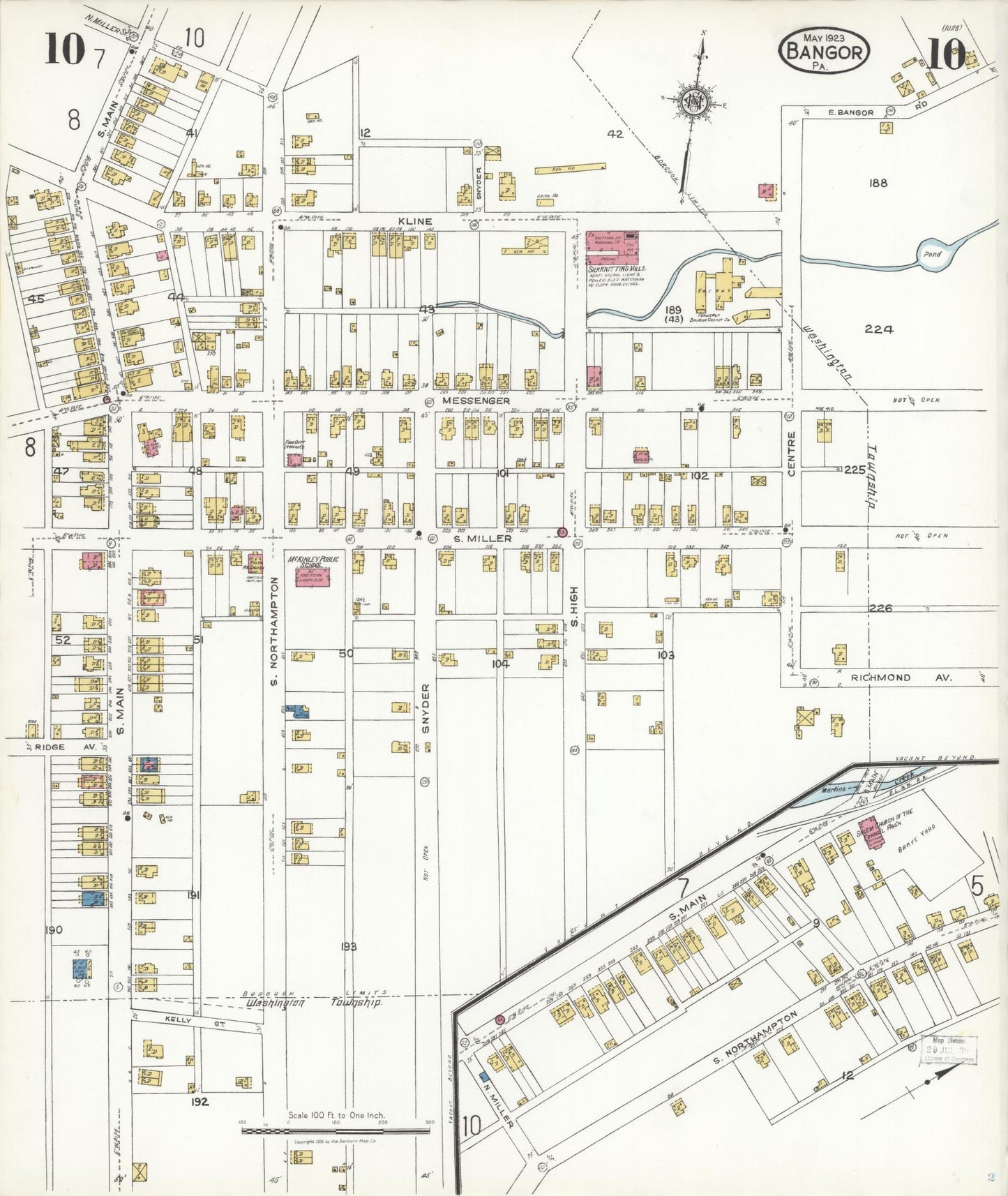 Sanborn Fire Insurance Map from Bangor, Northampton County, Pennsylvania (1923), Sheet #0010 - Historic Sanborn Fire Insurance Map Print, vintage old map wall art, antique decor, genealogy gift, Pennsylvania Pennsylvania map