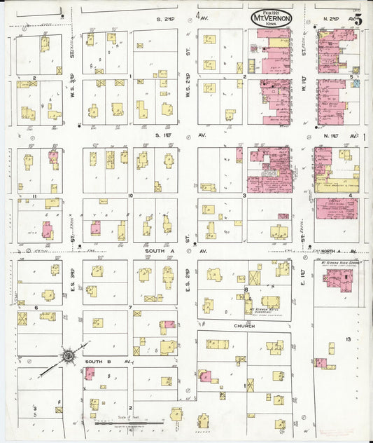 Sanborn Fire Insurance Map from Mount Vernon, Linn County, Iowa (1921), Sheet #0005 - Historic Sanborn Fire Insurance Map Print, vintage old map wall art