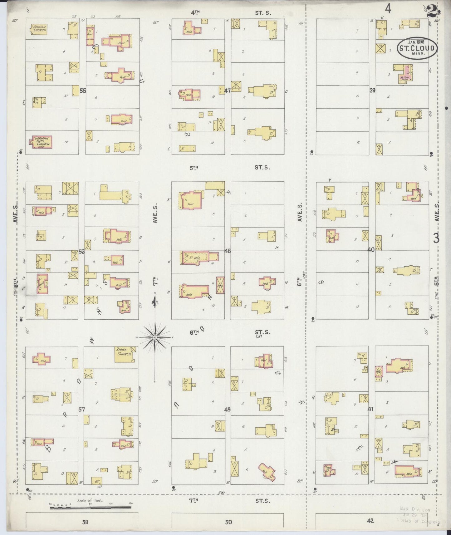 Sanborn Fire Insurance Map from Saint Cloud, Stearns, Benton, and Sherburne Counties, Minnesota (1898), Sheet #0002 - Complete Map Set gallery image, historic Sanborn map, vintage wall art, Minnesota Minnesota