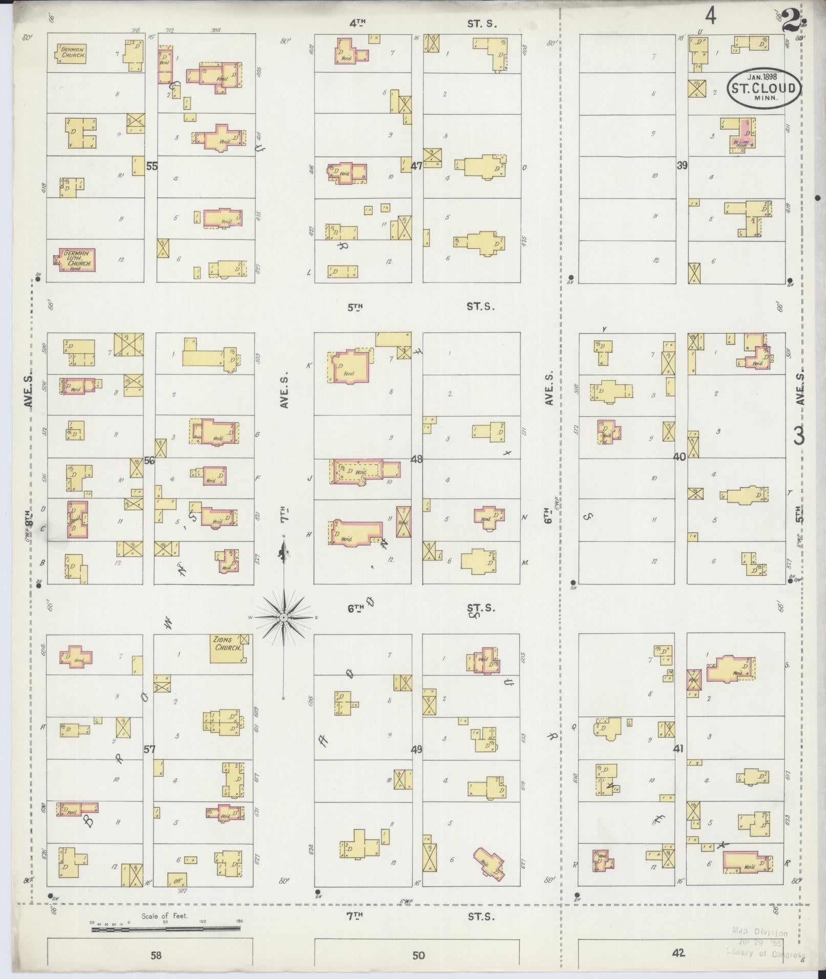 Sanborn Fire Insurance Map from Saint Cloud, Stearns, Benton, and Sherburne Counties, Minnesota (1898), Sheet #0002 - Complete Map Set gallery image, historic Sanborn map, vintage wall art, Minnesota Minnesota