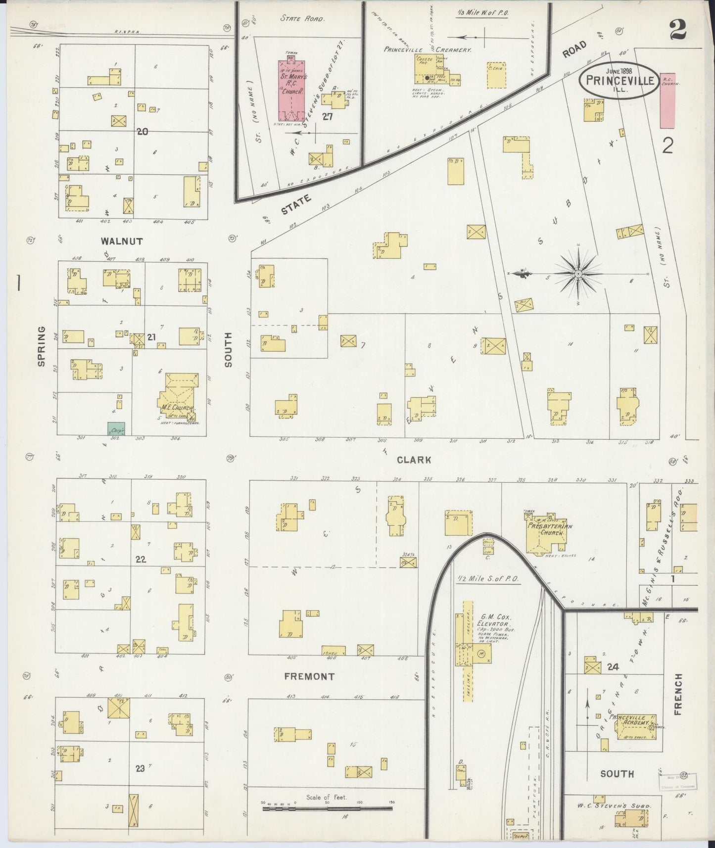 Sanborn Fire Insurance Map from Princeville, Peoria County, Illinois (1898), Sheet #0002 - Complete Map Set gallery image, historic Sanborn map, vintage wall art, Illinois Illinois