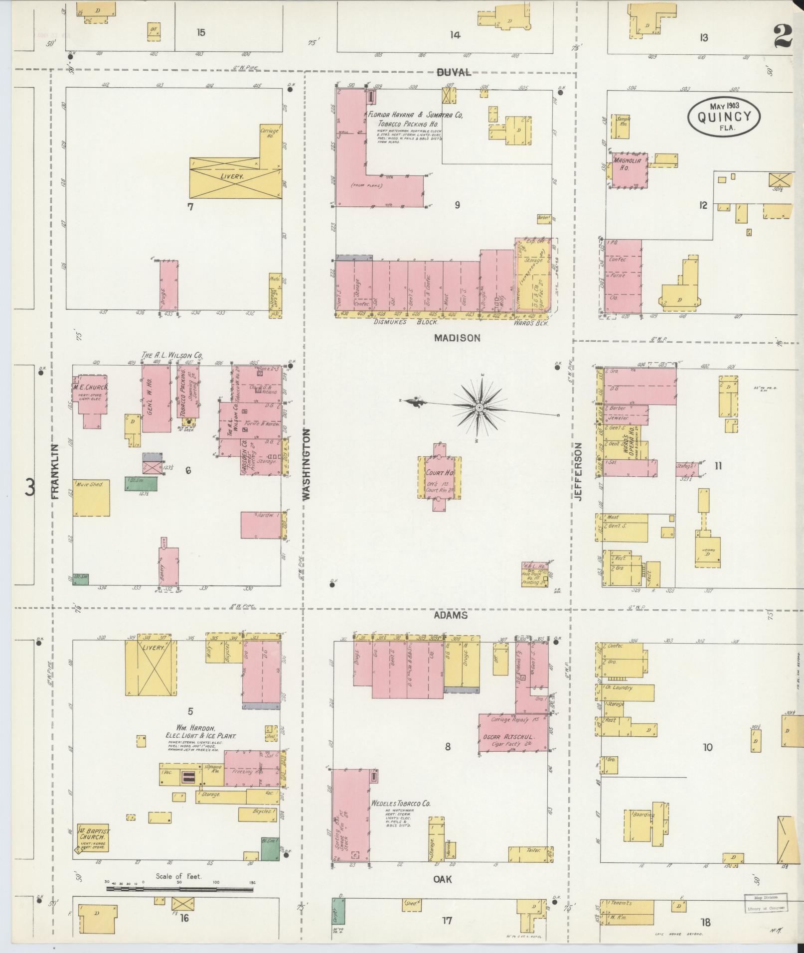 Sanborn Fire Insurance Map from Quincy, Gadsden County, Florida (1903), Sheet #0002 - Complete Map Set gallery image, historic Sanborn map, vintage wall art, Florida Florida