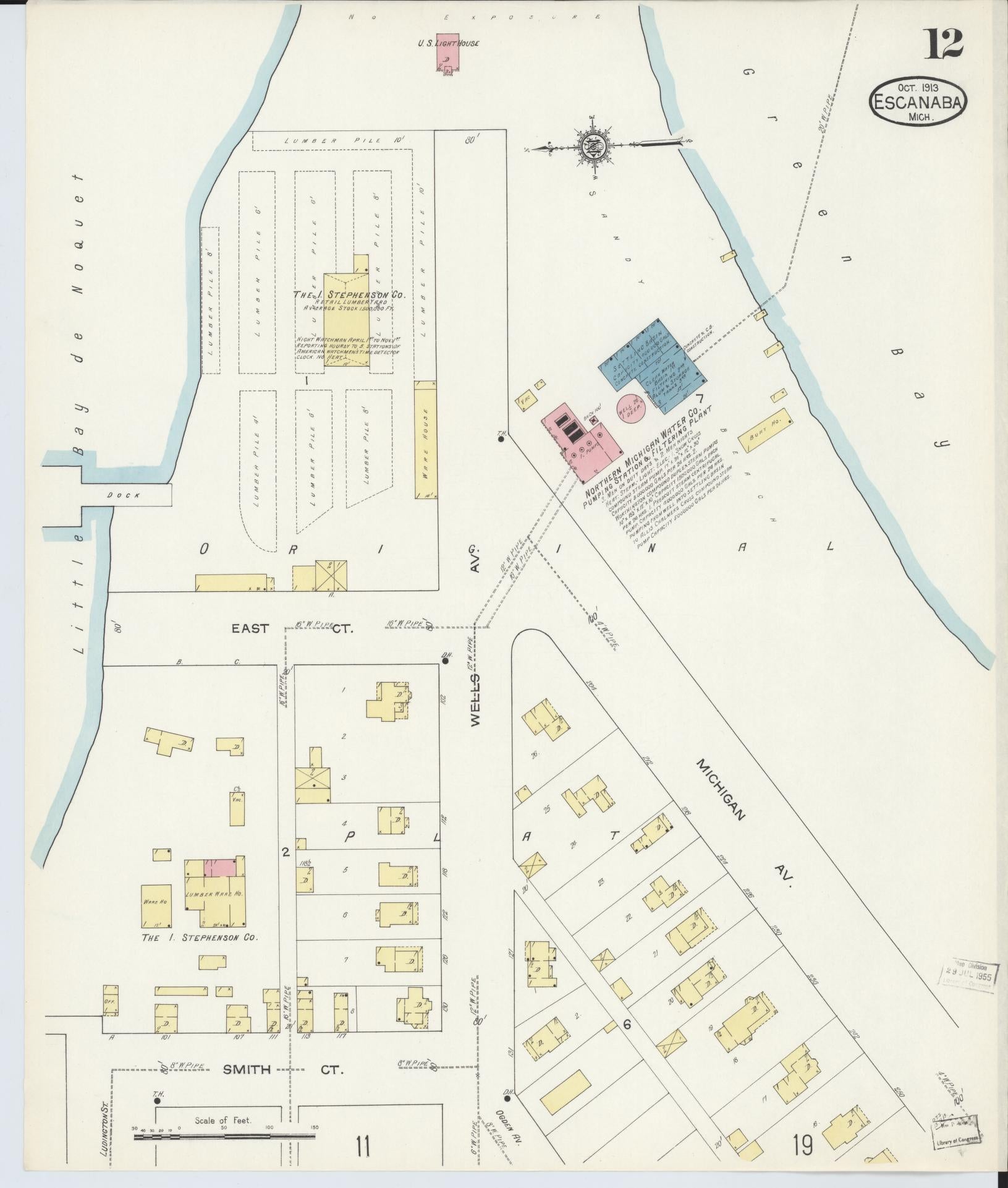 Sanborn Fire Insurance Map from Escanaba, Delta County, Michigan (1913), Sheet #0012 - Historic Sanborn Fire Insurance Map Print, vintage old map wall art, antique decor, genealogy gift, Michigan Michigan map